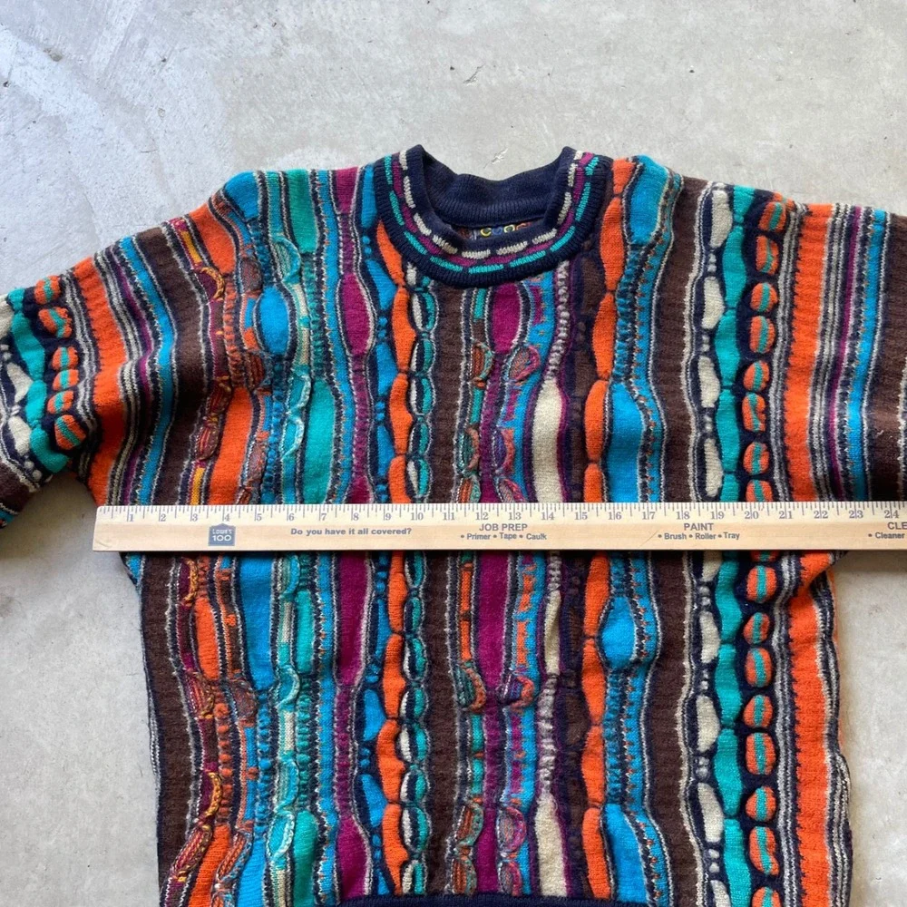 Vintage Coogi Australia 100% Wool 3D Knit Multi-Color Sweater Mens Large L